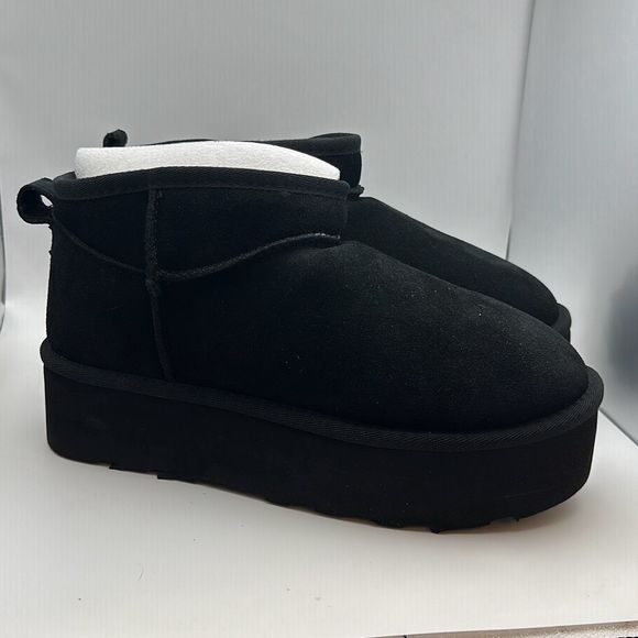 CUSHIONAIRE Women's Genuine Suede pull platform boot +Memory Foam 9.5 WIDE BLACK - Picture 1 of 7